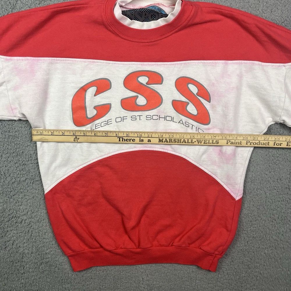 Vintage College Of St Scholastica Sweater Pink White Sweatshirt MN Minnesota 80s - Picture 12 of 12